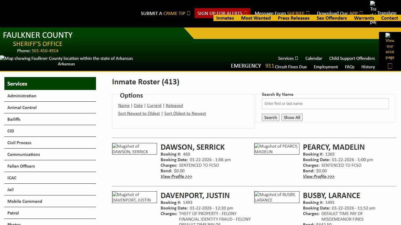 Inmate Roster - Page 0 Current Inmates Booking Date Descending - Faulkner County Sheriff's Office